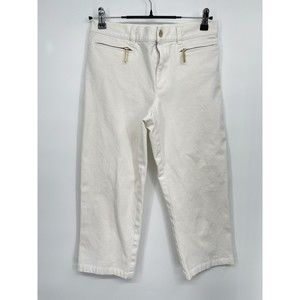 Lauren Ralph Lauren 4 Cropped Pants‎ Women White Good Gold Zipper Wide Leg Capri